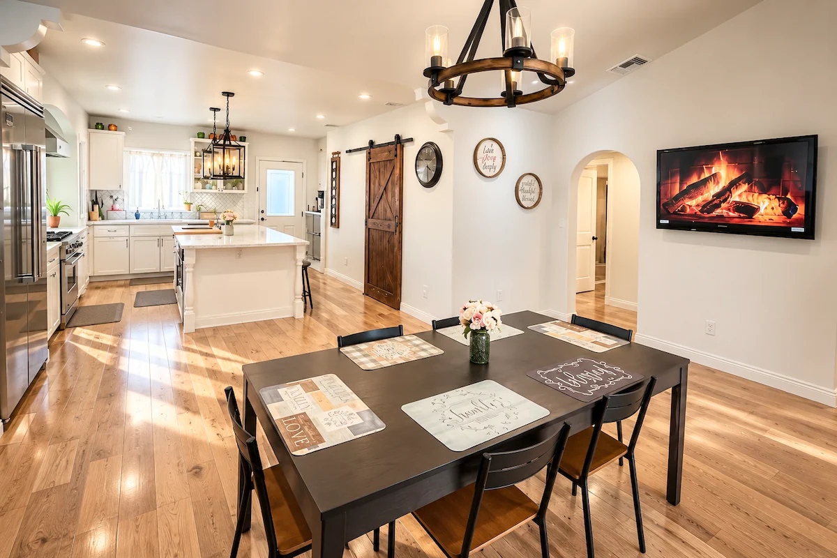 Luxury Spanish Villa - HV1 open dining area and bright chef’s kitchen with a marble island
